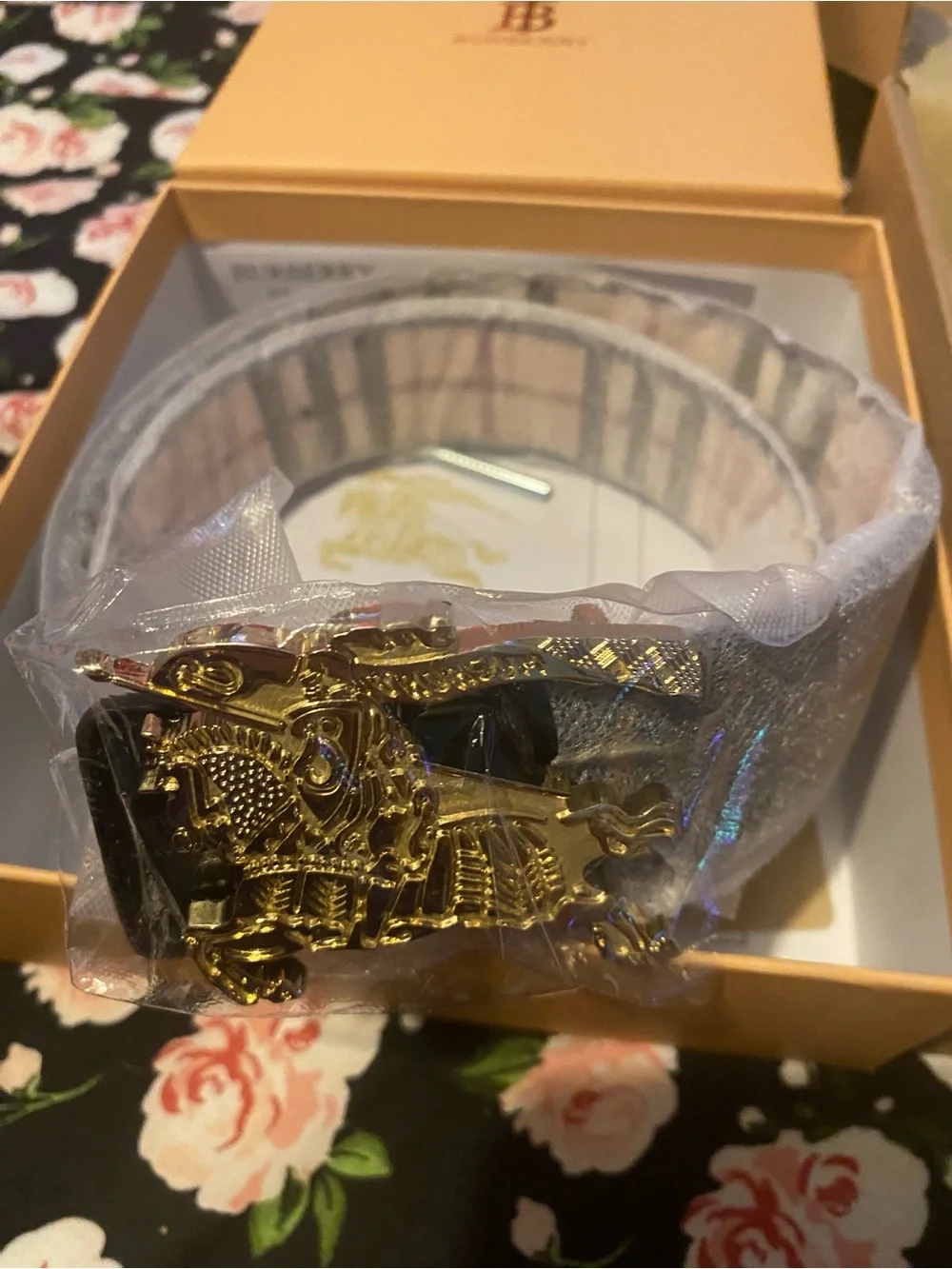Burberry Black Leather Belt with Gold Equestrian Knight Buckle